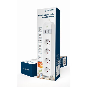 GEMBIRD SMART POWER STRIP WITH USB CHARGER 4 SOCKETS WHITE