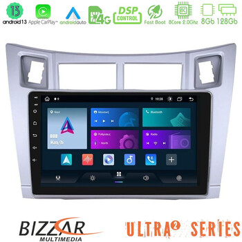 Bizzar Ultra Series Toyota Yaris 8core Android13 8+128gb Navigation Multimedia Tablet 9 (Ασημί Χρώμα) u-ul2-Ty626s