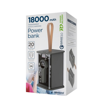 GEMBIRD TRANSPARENT QC3.0 QUICK CHARGING POWER BANK 18000MAH BLACK