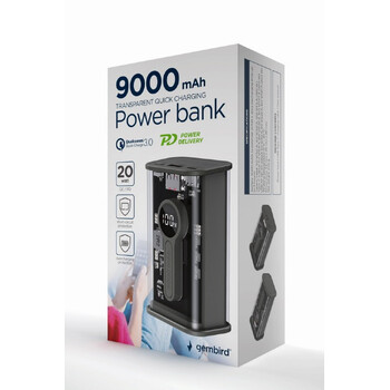 GEMBIRD TRANSPARENT QC3.0 QUICK CHARGING POWER BANK 9000MAH BLACK