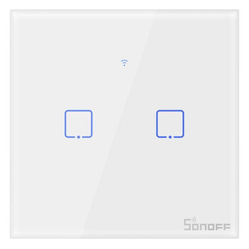 Sonoff T0EU2C-TX Χωνευτός Διακόπτης Τοίχου Wi-Fi για Έλεγχο Φωτισμού με Πλαίσιο και Δύο Πλήκτρα Αφής Φωτιζόμενος Λευκός (IM190314010) (SONIM190314010)