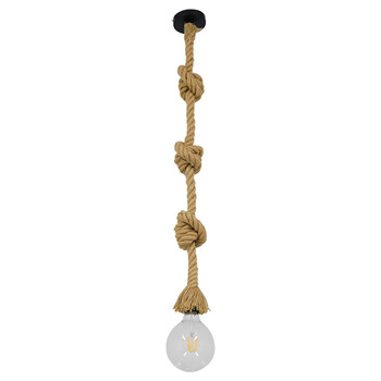 GloboStar® ROPE 01018 Vintage Industrial Κρεμαστό Φωτιστικό Οροφής Μονόφωτο 1 x E27 με 2 μέτρα Μπεζ Σχοινί Φ3.5 x Y200cm