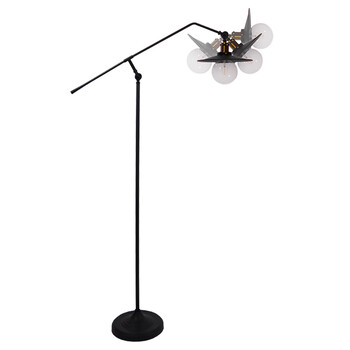 GloboStar® WYNGE 01101 Vintage Industrial Φωτιστικό Δαπέδου Μονόφωτο Μαύρο Μεταλλικό με Χρυσό Ντουί Φ26 x Υ174cm