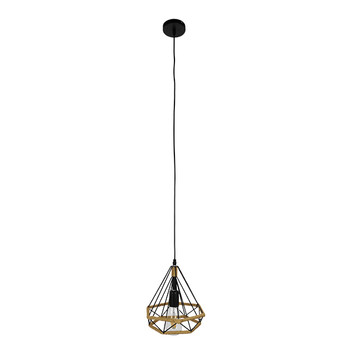 GloboStar® FLUTED 01421 Vintage Κρεμαστό Φωτιστικό Οροφής Μονόφωτο 1 x E27 Μαύρο Μεταλλικό με Μπεζ Σχοινί Φ25 x Υ24cm