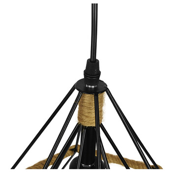 GloboStar® FLUTED 01421 Vintage Κρεμαστό Φωτιστικό Οροφής Μονόφωτο 1 x E27 Μαύρο Μεταλλικό με Μπεζ Σχοινί Φ25 x Υ24cm