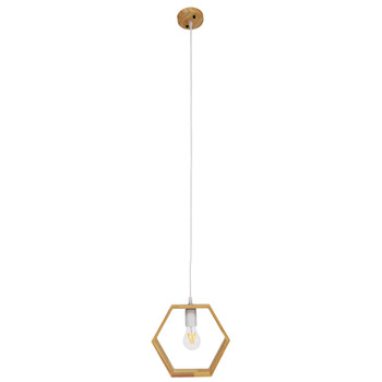 GloboStar® ELISE 01429 Μοντέρνο Κρεμαστό Φωτιστικό Οροφής Μονόφωτο 1 x E27 Μπεζ Ξύλινο Δρυς Μ26 x Π8 x Υ25cm