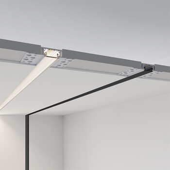GloboStar® PLASTERBOARD-PROFILE 70819-1M Προφίλ Αλουμινίου - Βάση & Ψύκτρα Ταινίας LED με Λευκό Γαλακτερό Κάλυμμα - Χωνευτή Χρήση σε Γυψοσανίδα - Trimless - Πατητό Κάλυμμα - Ασημί - 1 Μέτρο - Μ100 x Π6.7 x Υ1.4cm