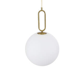 GloboStar® BELLISSIMO 61487 Μοντέρνο Κρεμαστό Φωτιστικό Οροφής Μονόφωτο 1 x E27 Γαλακτερή Γυάλινη Μπάλα με Μεταλλικό Επιχρυσωμενό Πλατίνα Σώμα Φ30 x Υ52cm