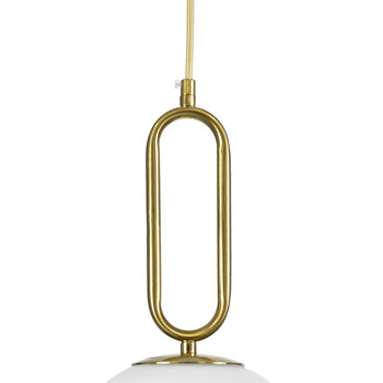 GloboStar® BELLISSIMO 61487 Μοντέρνο Κρεμαστό Φωτιστικό Οροφής Μονόφωτο 1 x E27 Γαλακτερή Γυάλινη Μπάλα με Μεταλλικό Επιχρυσωμενό Πλατίνα Σώμα Φ30 x Υ52cm