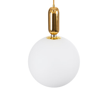 GloboStar® ESTETICO 61493 Μοντέρνο Κρεμαστό Φωτιστικό Οροφής Μονόφωτο 1 x E27 Γαλακτερή Γυάλινη Μπάλα με Μεταλλικό Επιχρυσωμενό Πλατίνα Σώμα Φ30 x Υ48cm