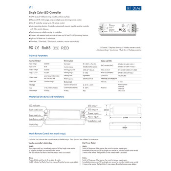 GloboStar® 71567 V1 SKYDANCE DC RF 2.4Ghz Dimmer High Speed Controller & Push Dimming 1 Κανάλι DC 5-36V 1 x 8A 288W - Max 8.5A 288W - IP20 Μ10 x Π3.5 x Υ2cm - 5 Years Warranty