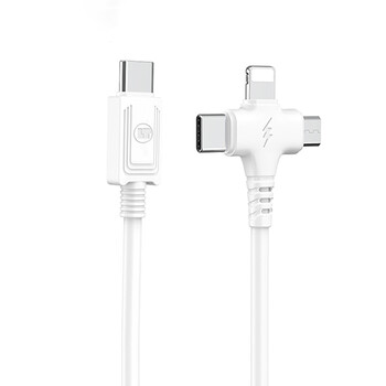 LAMTECH 3 IN 1 CHARGING TYPE-C CABLE TO TYPE-C/LIGHTNING/MICRO USB 1M WHITE