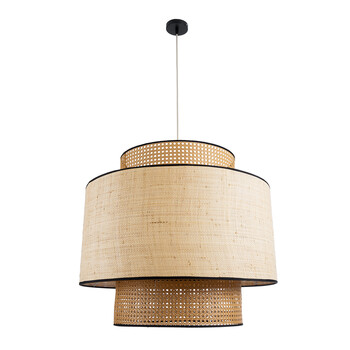 GloboStar® BRAVADO 02387 Boho Κρεμαστό Φωτιστικό Οροφής Μονόφωτο 1 x E27 AC220-240V IP20 - Φ70 x Υ58cm - Καφέ με Μπεζ Μπαμπού Πλέγμα - 5 Χρόνια Εγγύηση