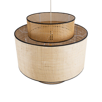 GloboStar® BRAVADO 02387 Boho Κρεμαστό Φωτιστικό Οροφής Μονόφωτο 1 x E27 AC220-240V IP20 - Φ70 x Υ58cm - Καφέ με Μπεζ Μπαμπού Πλέγμα - 5 Χρόνια Εγγύηση
