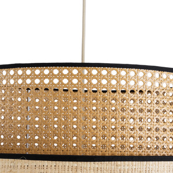GloboStar® BRAVADO 02387 Boho Κρεμαστό Φωτιστικό Οροφής Μονόφωτο 1 x E27 AC220-240V IP20 - Φ70 x Υ58cm - Καφέ με Μπεζ Μπαμπού Πλέγμα - 5 Χρόνια Εγγύηση