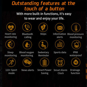 LAMTECH SPORT WATCH BT5.1 WITH HEALTH SENSOR & SPORT TRACKING SQUARE TFT 2.02' DISPLAY BLACK