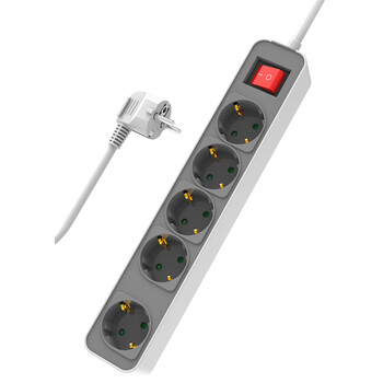 POWERTECH πολύπριζο ασφαλείας PT-1057, 5x schuko, 16A, 1.4m, λευκό