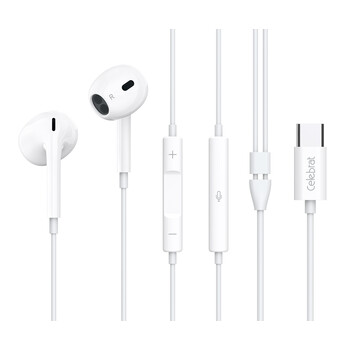 CELEBRAT earphones με μικρόφωνο E400, USB-C, 1.2m, λευκά