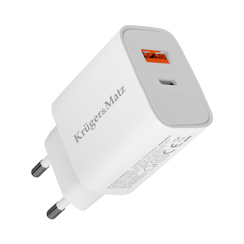 KM0854 . Φορτιστής USB A - USB C 20W με λειτουργία Power Delivery και Quick Charge Kruger&Matz GAN