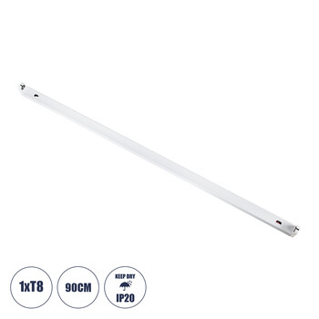 GloboStar® TUBATO 60148 Μεταλλικό Σκαφάκι για 1 x Λάμπα 90CM T8 G13 LED AC 220-240V IP20 Μ90 x Π3.4 x Υ4.3cm - 5 Χρόνια Εγγύηση