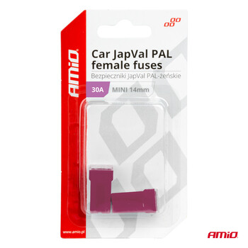 03437/AM ΑΣΦΑΛΕΙΕΣ JapVal PAL ΜΙΝΙ 14mm ΘΗΛΥΚΕΣ 30A ΣΕ ΜΩΒ ΧΡΩΜΑ AMIO - 2 Τεμ.