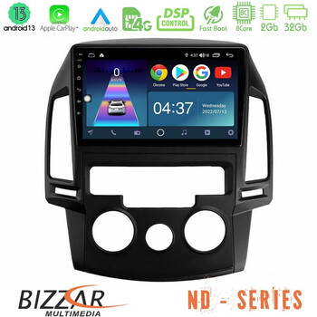 Bizzar nd Series 8core Android13 2+32gb Hyundai i30 2007-2012 Manual a/c Navigation Multimedia Tablet 9 u-nd-Hy0799