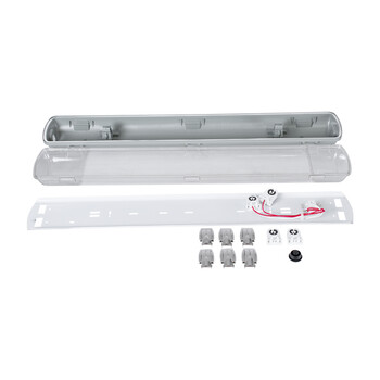 GloboStar® 90611 60cm Tri-Proof Πλαστικό PC Σκαφάκι με Μεταλλικά Clips για 2 x Λάμπες T8 Τύπου Φθορίου LED Τροφοδοσίας Ενός Άκρου Αδιάβροχο IP65