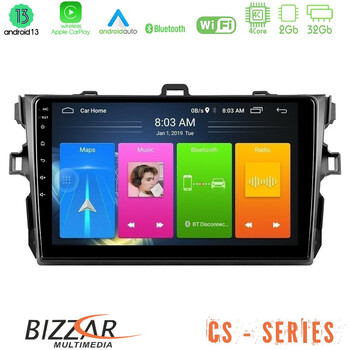 Bizzar cs Series 4core Android13 2+32gb Toyota Corolla 2007-2012 Navigation Multimedia Tablet 9 u-cs-Ty0502
