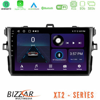 Bizzar xt2 Series 4core Android13 2+32gb Toyota Corolla 2007-2012 Navigation Multimedia Tablet 9 u-xt2-Ty0502