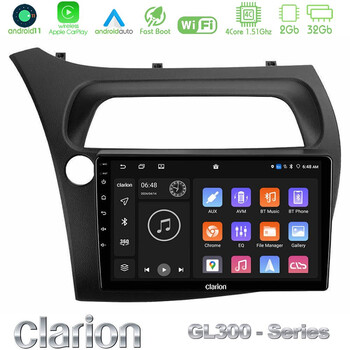 Clarion Gl300 Series 4core Android11 2+32gb Honda Civic Navigation Multimedia Tablet 9 με Carplay &Amp; Android Auto u-gl3-Hd107n