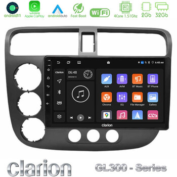 Clarion Gl300 Series 4core Android11 2+32gb Honda Civic 2001-2005 Navigation Multimedia Tablet 9 με Carplay &Amp; Android Auto u-gl3-Hd174n