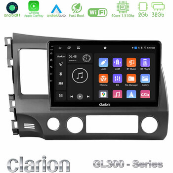 Clarion Gl300 Series 4core Android11 2+32gb Honda Civic 2006-2011 Navigation Multimedia Tablet 9 με Carplay &Amp; Android Auto u-gl3-Hd908