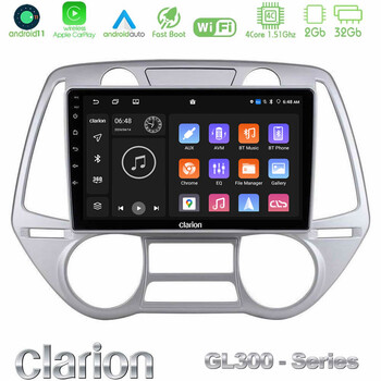 Clarion Gl300 Series 4core Android11 2+32gb Hyundai i20 2009-2012 Auto a/c Navigation Multimedia Tablet 9 με Carplay &Amp; Android Auto u-gl3-Hy0709