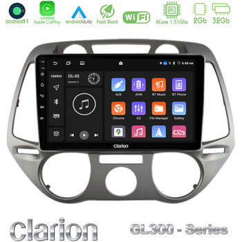 Clarion Gl300 Series 4core Android11 2+32gb Hyundai i20 2009-2012 Manual a/c Navigation Multimedia Tablet 9 με Carplay &Amp; Android Auto u-gl3-Hy0709m