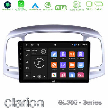 Clarion Gl300 Series 4core Android11 2+32gb Hyundai Accent 2006-2011 Navigation Multimedia Tablet 9 με Carplay &Amp; Android Auto u-gl3-Hy0711