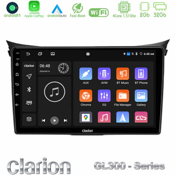 Clarion Gl300 Series 4core Android11 2+32gb Hyundai i30 2012-2017 Navigation Multimedia Tablet 9 με Carplay &Amp; Android Auto u-gl3-Hy0833