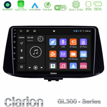Clarion Gl300 Series 4core Android11 2+32gb Hyundai i30 Navigation Multimedia Tablet 9 με Carplay &Amp; Android Auto u-gl3-Hy0890