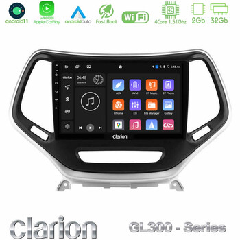 Clarion Gl300 Series 4core Android11 2+32gb Jeep Cherokee 2014-2019 Navigation Multimedia Tablet 9 (Ασημί Χρώμα) με Carplay &Amp; Android Auto u-gl3-Jp0077s