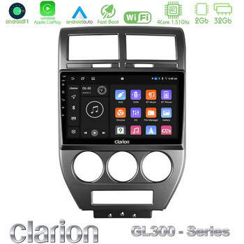Clarion Gl300 Series 4core Android11 2+32gb Jeep Compass/patriot 2007-2008 Navigation Multimedia Tablet 10 με Carplay &Amp; Android Auto u-gl3-Jp1023