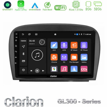 Clarion Gl300 Series 4core Android11 2+32gb Mercedes sl Class 2005-2011 Navigation Multimedia Tablet 9 με Carplay &Amp; Android Auto u-gl3-Mb0479
