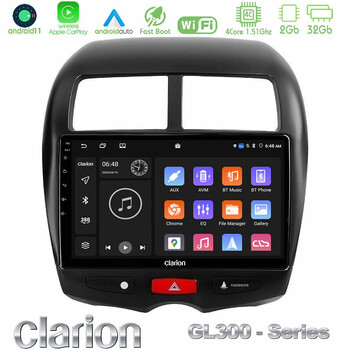 Clarion Gl300 Series 4core Android11 2+32gb Mitsubishi asx Navigation Multimedia Tablet 10 με Carplay &Amp; Android Auto u-gl3-Mt0075