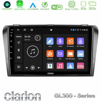 Clarion Gl300 Series 4core Android11 2+32gb Mazda 3 2004-2009 Navigation Multimedia Tablet 9 με Carplay &Amp; Android Auto u-gl3-Mz0245