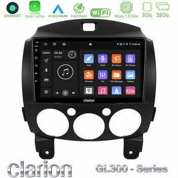 Clarion Gl300 Series 4core Android11 2+32gb Mazda 2 2008-2014 Navigation Multimedia Tablet 9 με Carplay &Amp; Android Auto u-gl3-Mz0667