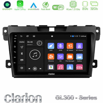 Clarion Gl300 Series 4core Android11 2+32gb Mazda cx-7 2007-2011 Navigation Multimedia Tablet 9 με Carplay &Amp; Android Auto u-gl3-Mz968