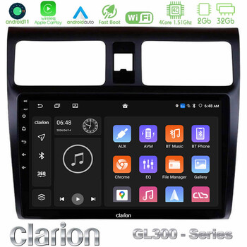 Clarion Gl300 Series 4core Android11 2+32gb Suzuki Swift 2005-2010 Navigation Multimedia Tablet 10 με Carplay &Amp; Android Auto u-gl3-Sz0255