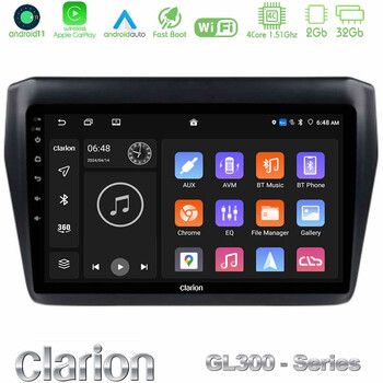 Clarion Gl300 Series 4core Android11 2+32gb Suzuki Swift 2017-2023 Navigation Multimedia Tablet 9 με Carplay & Android Auto u-gl3-Sz0522