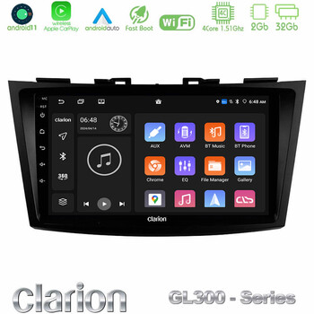Clarion Gl300 Series 4core Android11 2+32gb Suzuki Swift 2011-2016 Navigation Multimedia Tablet 9 με Carplay & Android Auto u-gl3-Sz523