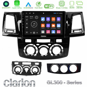 Clarion Gl300 Series 4core Android11 2+32gb Toyota Hilux 2007-2011 Navigation Multimedia Tablet 9 με Carplay & Android Auto u-gl3-Ty0571