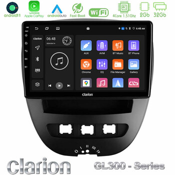 Clarion Gl300 Series 4core Android11 2+32gb Toyota Aygo/citroen C1/peugeot 107 Navigation Multimedia Tablet 10 με Carplay & Android Auto u-gl3-Ty0866