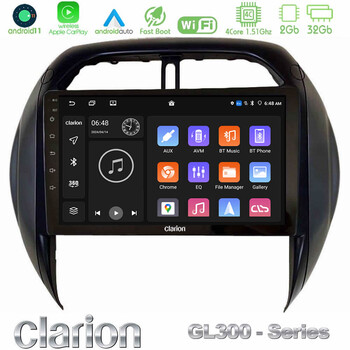 Clarion Gl300 Series 4core Android11 2+32gb Toyota Rav4 2001-2005 (Auto A/c) Navigation Multimedia Tablet 9 με Carplay & Android Auto u-gl3-Ty1315